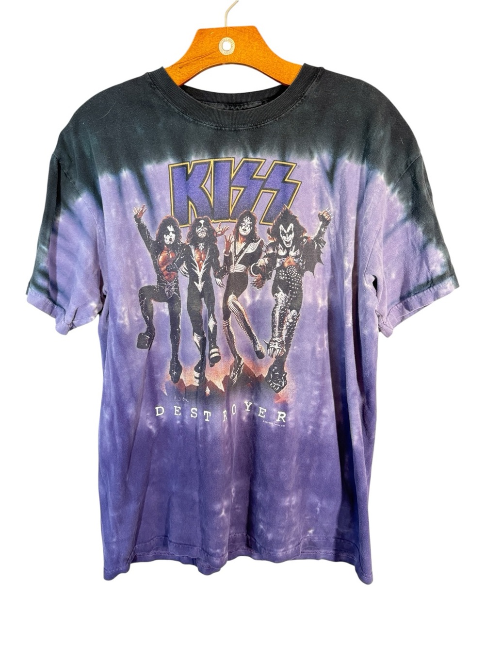 Liquid Blue KISS Destroyer Purple Tie Dye Band Tee Cotton L